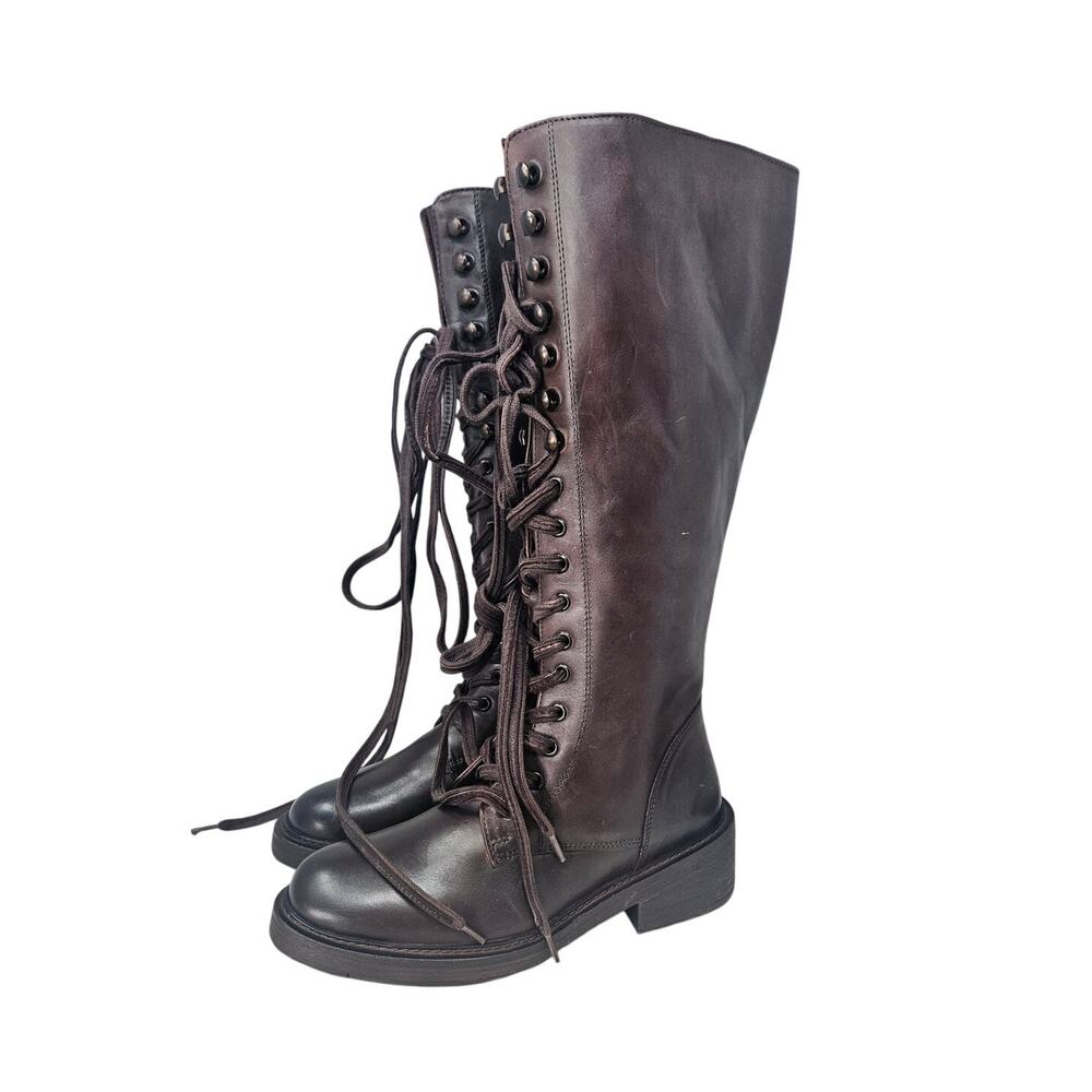 NEW Vintage Foundry Co 7 Brown Leather Tall Lace Up Boot Western Boho Whimsical
